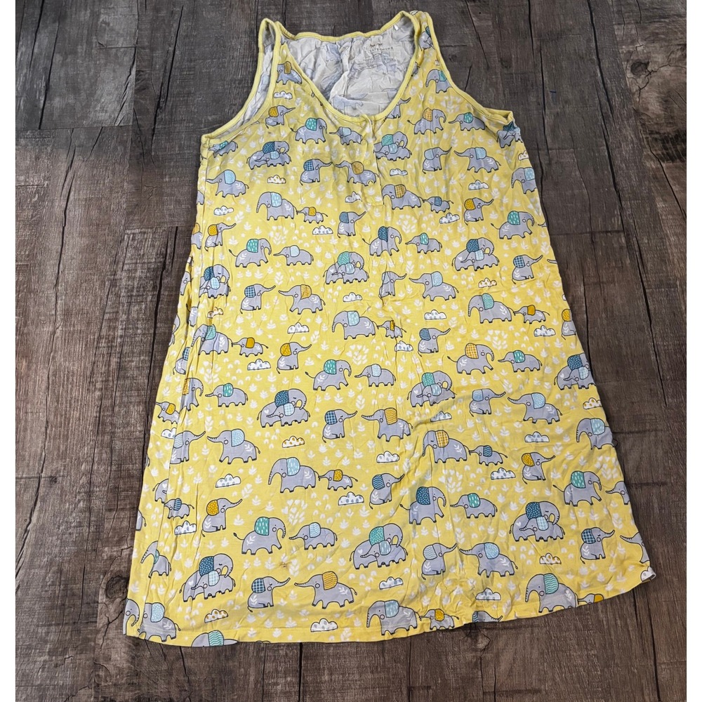 littlesleepies Womens Yellow Elephant Pajama Nightgown Sleep Dress‎ Large
